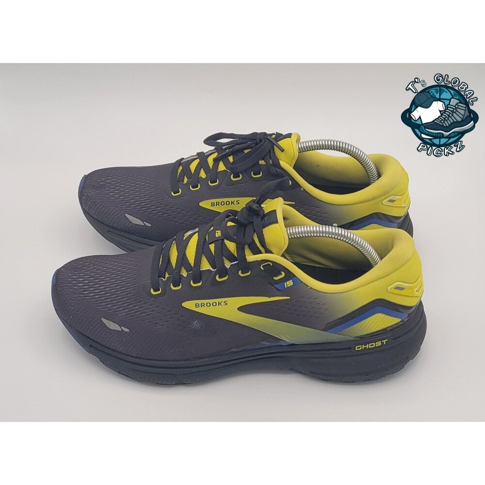 Brooks Ghost 15 Running Shoes Black Yellow Blue Nightlife Walking Mens size 9.5 - Picture 3 of 10